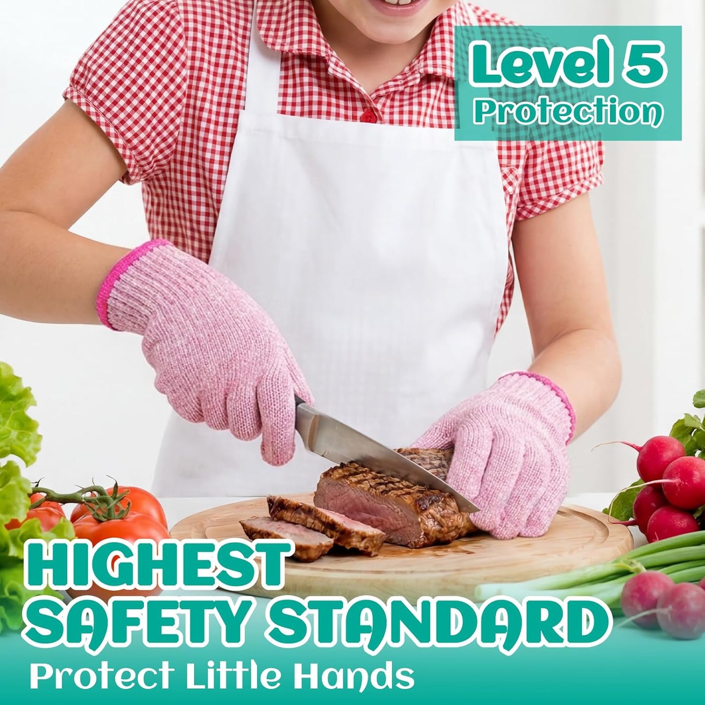 Cut Resistant Gloves for Kids 4-6 Years, Level 5 Protection Cutting Gloves Food Grade for Cooking, Whittling, Wood Carving, Gardening and DIY
