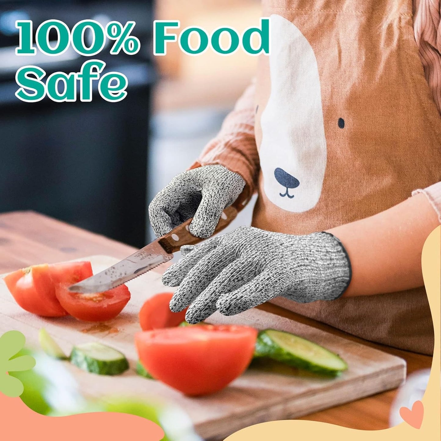 Cut Resistant Gloves for Kids 4-6 Years, Level 5 Protection Cutting Gloves Food Grade for Cooking, Whittling, Wood Carving, Gardening and DIY
