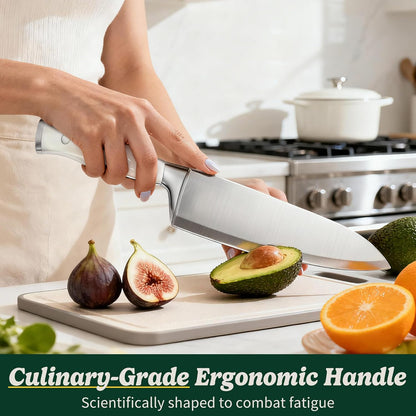 Knife Set, 15 Piece Premium Chef High Carbon Stainless Steel Kitchen Knife Block Set, Razor-sharp, Ergonomic Forged Triple Rivet Handle, Professional Knife Set for Kitchen, Dishwasher Safe(White)