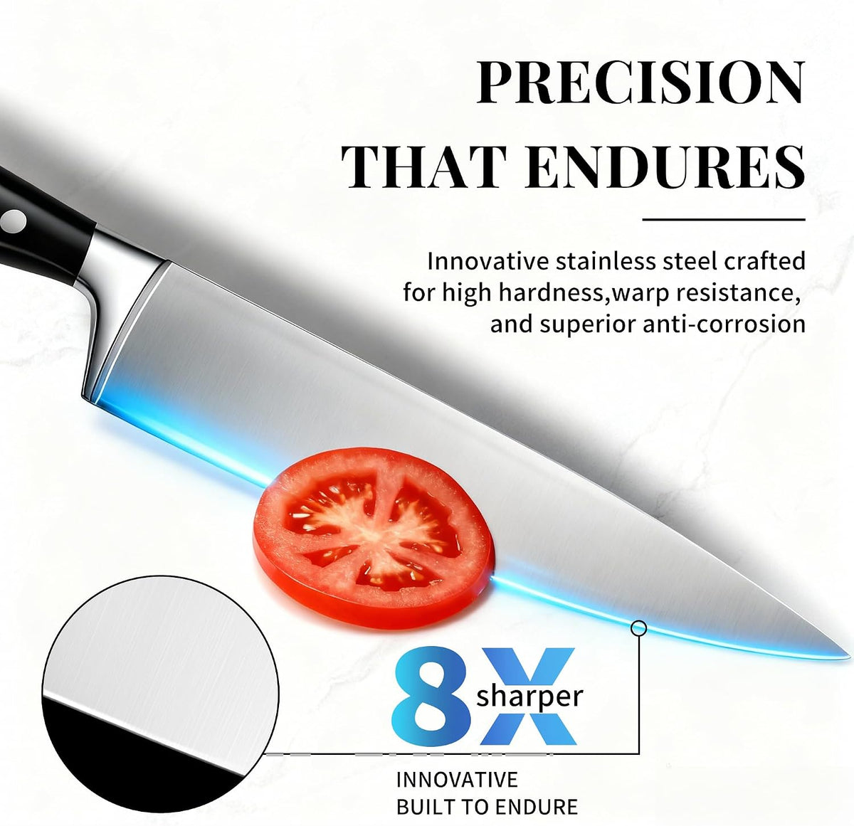 Knife Set, 15 Piece Premium Chef High Carbon Stainless Steel Kitchen Knife Block Set, Razor-sharp, Ergonomic Forged Triple Rivet Handle, Professional Knife Set for Kitchen, Dishwasher Safe(White)
