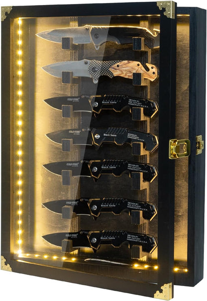 Wooden Knife Display Case, Pocket Knife Display Box with Lockable Clear Acrylic Door,Pocket Knife Display Cases for Storage, Collection, Holds up to 7 Knifes