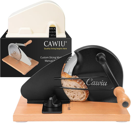 Upgraded Manual Bread Slicer for Homemade Sourdough Round with Cover | Adjustable Thickness Sourdough Bread Slicer, Bread Cutter with Hand Crank, Slicing Guide, Scale Line for Even Slices, Black