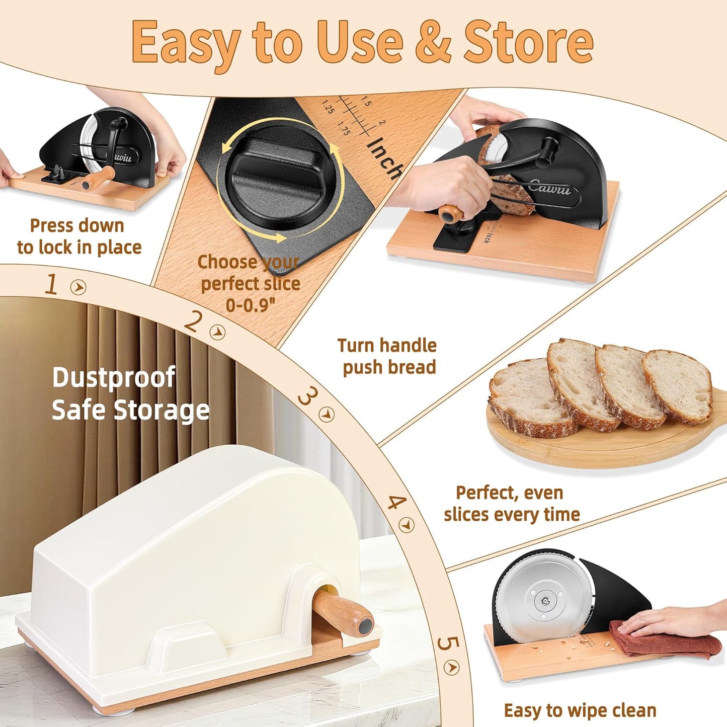 Upgraded Manual Bread Slicer for Homemade Sourdough Round with Cover | Adjustable Thickness Sourdough Bread Slicer, Bread Cutter with Hand Crank, Slicing Guide, Scale Line for Even Slices, Black