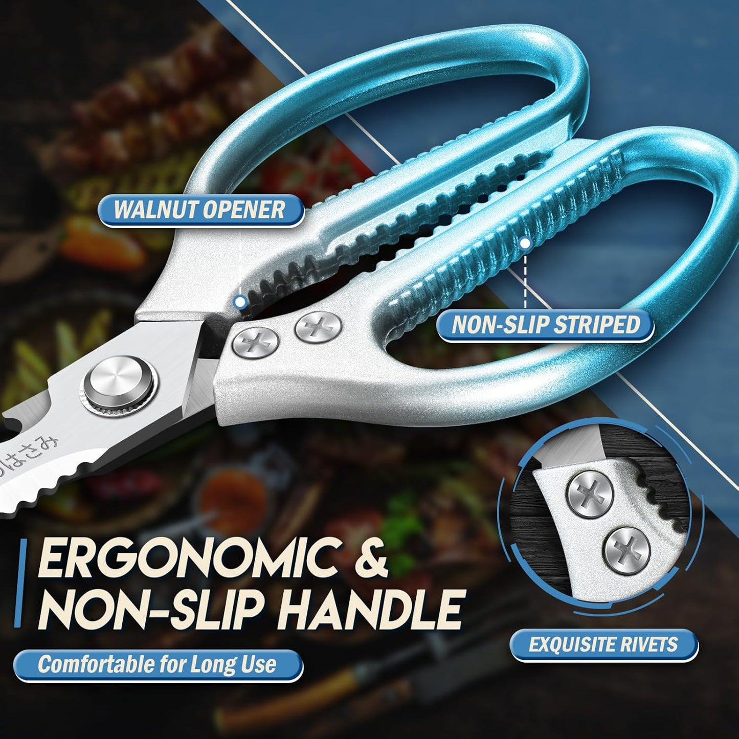 Kitchen Scissors Shears Set - 2PCS Stainless Steel Sharp | Dishwasher Safe, Heavy Duty Poultry Shears, Japanese Kitchen Cooking Scissor for Food, Chicken, Gifts, Blue