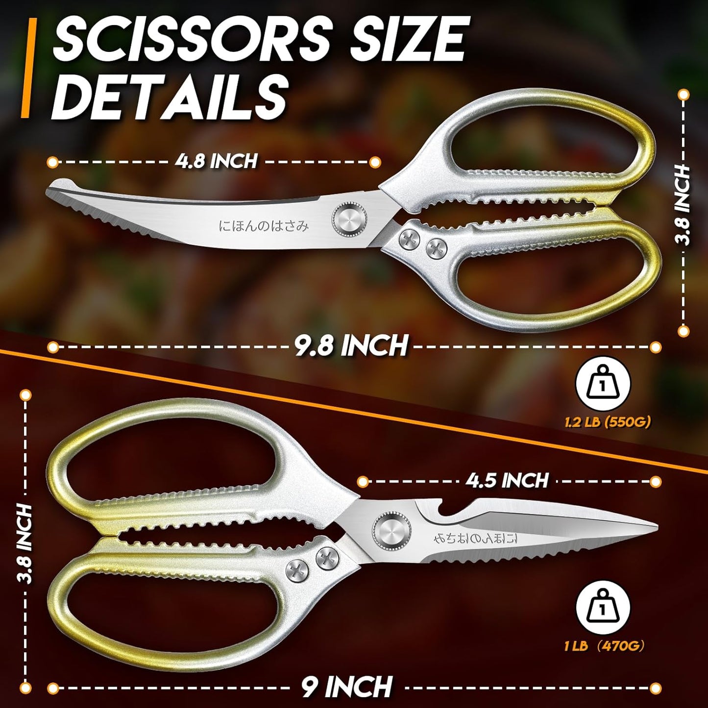 Kitchen Scissors Shears Set - 2PCS Stainless Steel Sharp | Dishwasher Safe, Heavy Duty Poultry Shears, Japanese Kitchen Cooking Scissor for Food, Chicken, Gifts, Blue
