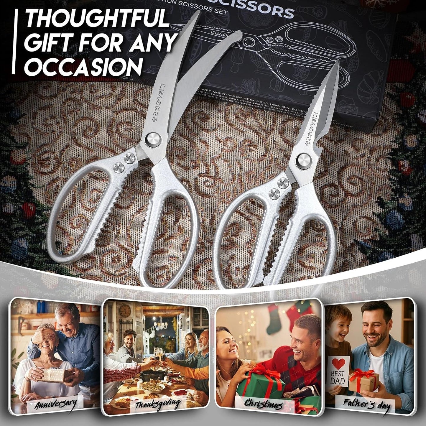 Kitchen Scissors Shears Set - 2PCS Stainless Steel Sharp | Dishwasher Safe, Heavy Duty Poultry Shears, Japanese Kitchen Cooking Scissor for Food, Chicken, Gifts, Blue