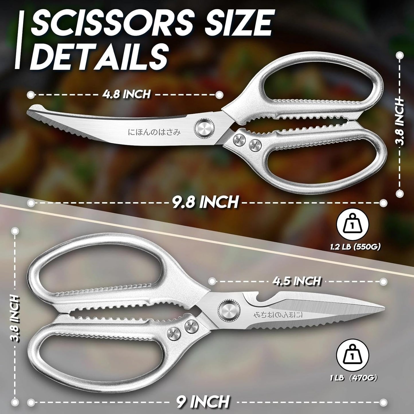 Kitchen Scissors Shears Set - 2PCS Stainless Steel Sharp | Dishwasher Safe, Heavy Duty Poultry Shears, Japanese Kitchen Cooking Scissor for Food, Chicken, Gifts, Blue