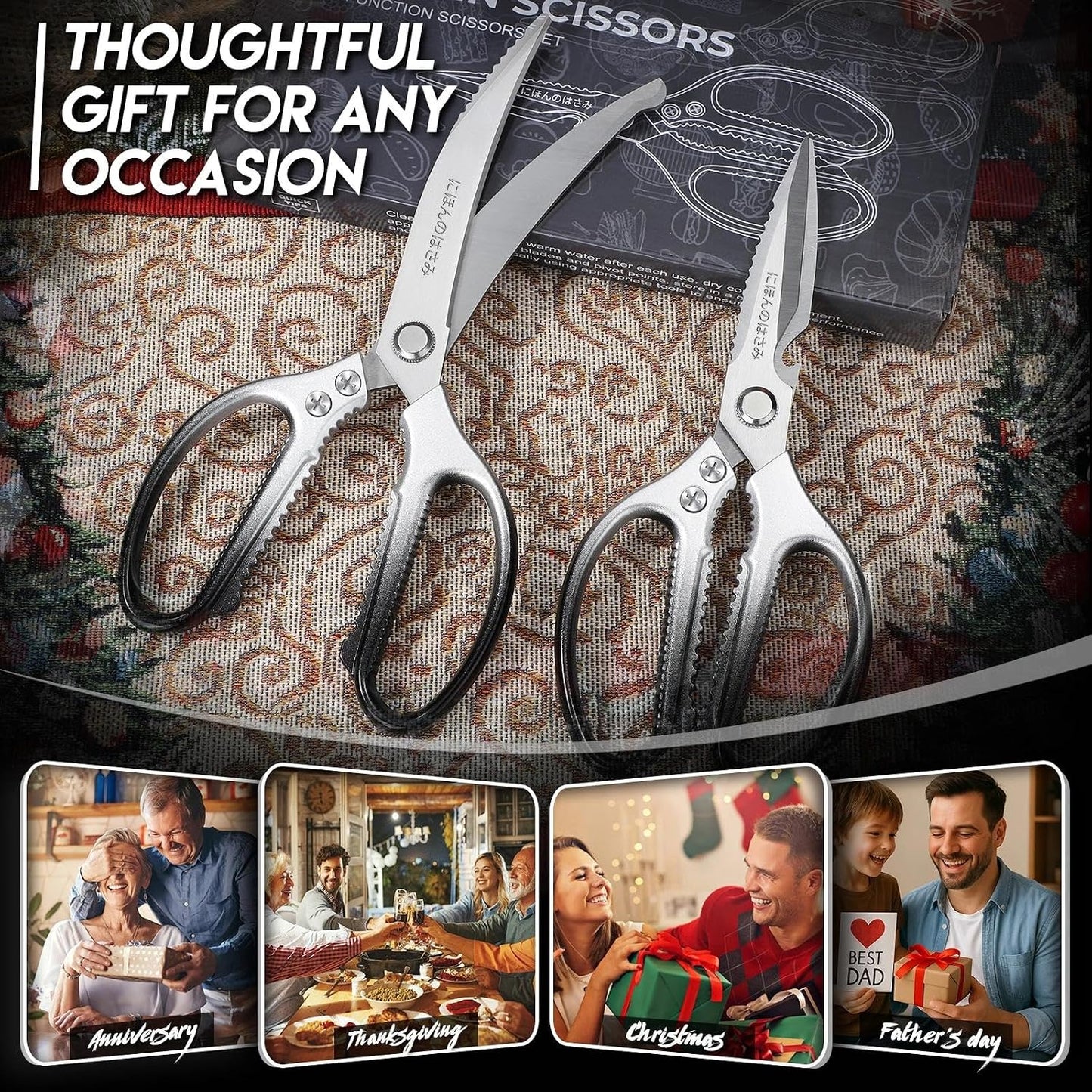 Kitchen Scissors Shears Set - 2PCS Stainless Steel Sharp | Dishwasher Safe, Heavy Duty Poultry Shears, Japanese Kitchen Cooking Scissor for Food, Chicken, Gifts, Blue
