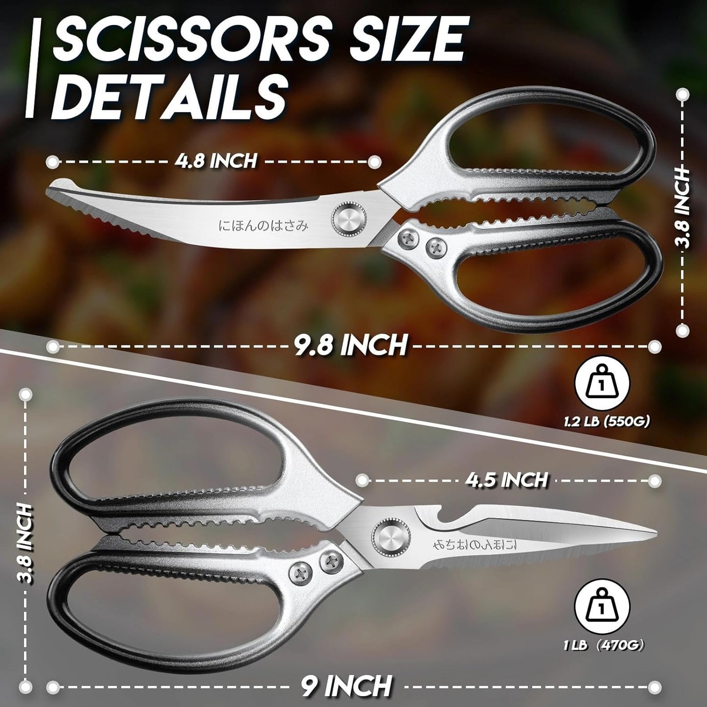 Kitchen Scissors Shears Set - 2PCS Stainless Steel Sharp | Dishwasher Safe, Heavy Duty Poultry Shears, Japanese Kitchen Cooking Scissor for Food, Chicken, Gifts, Blue