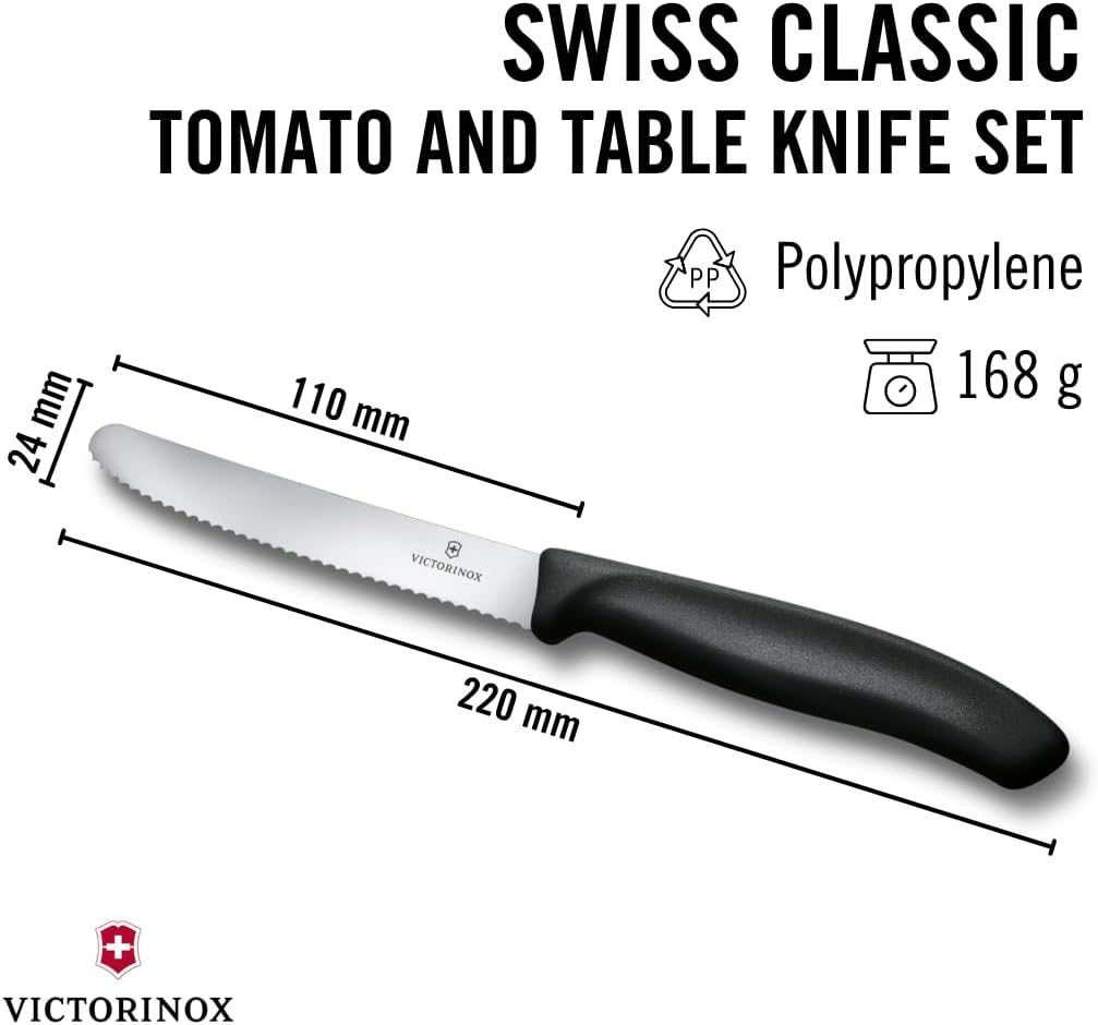 Swiss Classic Tomato and Table Knife Set Serrated Blade, Black
