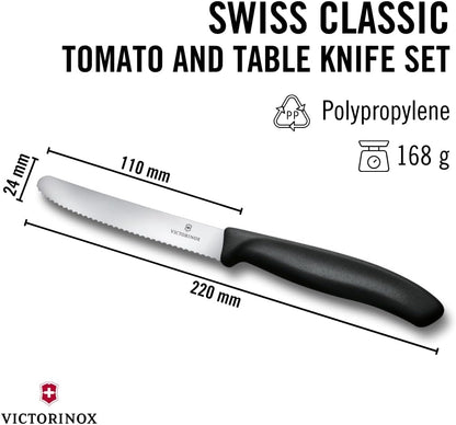Swiss Classic Tomato and Table Knife Set Serrated Blade, Black