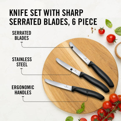 Swiss Classic Tomato and Table Knife Set Serrated Blade, Black