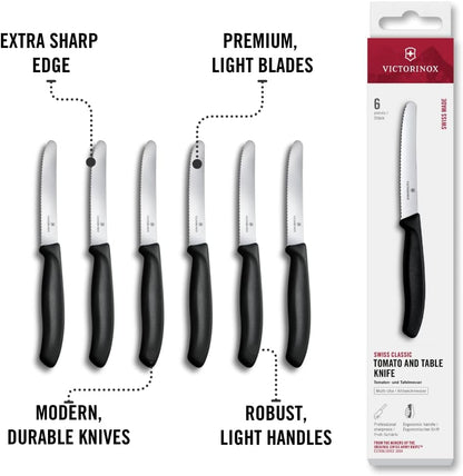 Swiss Classic Tomato and Table Knife Set Serrated Blade, Black