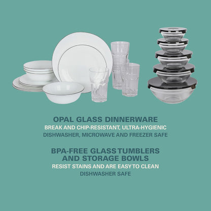 Gibson Home 74 Piece Kitchen in a Box Pots and Pans Cookware, Plates and Bowls Dinnerware, Cutlery Knife Block, Flatware Utensils, Tools & Gadgets, Storage, Glasses Set