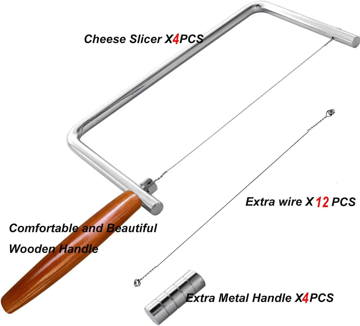 6in Cheese Slicer Kit Accessories Kitchen Knife Cheese Cutter Stainless Steel Components DIY for Making Giftable Cheese Cutting Boards with This Cheese Cutter Kit,Wire Cheese Slicer(4Slicer+12Wires)6"