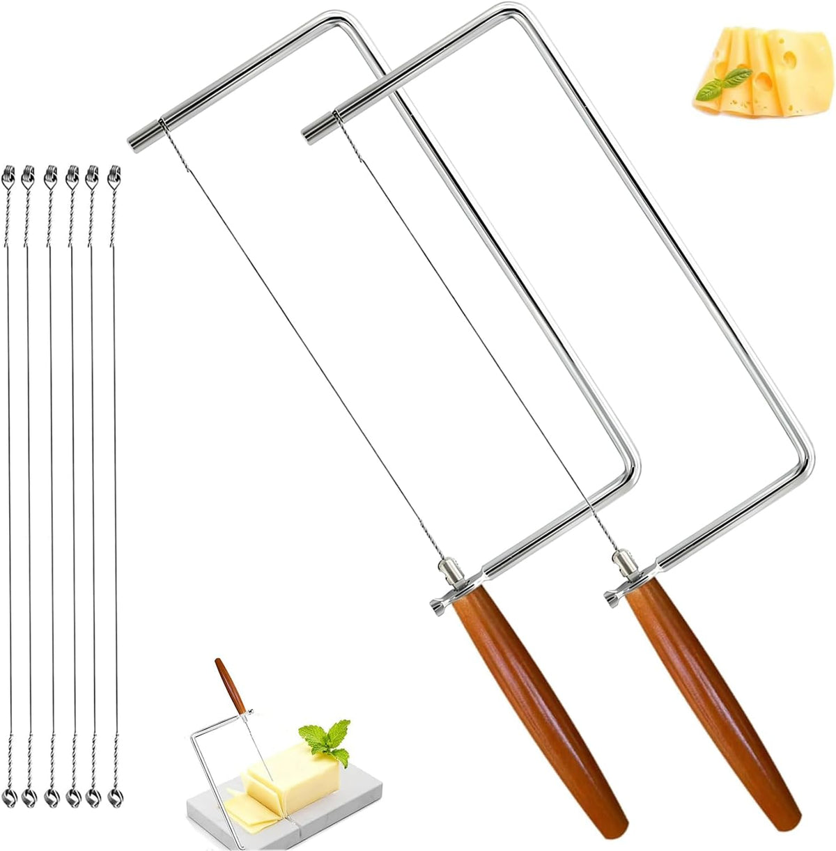 6in Cheese Slicer Kit Accessories Kitchen Knife Cheese Cutter Stainless Steel Components DIY for Making Giftable Cheese Cutting Boards with This Cheese Cutter Kit,Wire Cheese Slicer(4Slicer+12Wires)6"