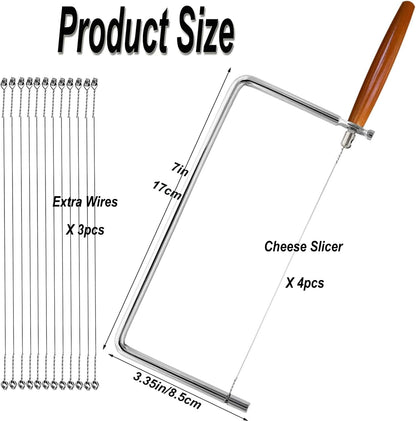 6in Cheese Slicer Kit Accessories Kitchen Knife Cheese Cutter Stainless Steel Components DIY for Making Giftable Cheese Cutting Boards with This Cheese Cutter Kit,Wire Cheese Slicer(4Slicer+12Wires)6"