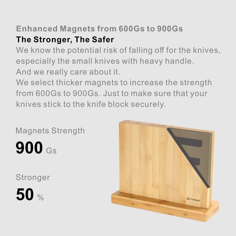 Luxury Double Sided Bamboo Magnetic Knife Block Holder without Knives with Enhanced Powerful Magnets, Cutlery Display Stand and Storage Rack Large Capacity, Easy to Reach, Easy to Clean