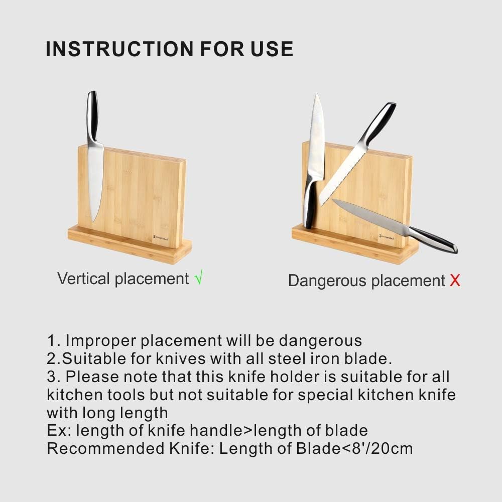 Luxury Double Sided Bamboo Magnetic Knife Block Holder without Knives with Enhanced Powerful Magnets, Cutlery Display Stand and Storage Rack Large Capacity, Easy to Reach, Easy to Clean