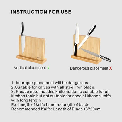 Luxury Double Sided Bamboo Magnetic Knife Block Holder without Knives with Enhanced Powerful Magnets, Cutlery Display Stand and Storage Rack Large Capacity, Easy to Reach, Easy to Clean