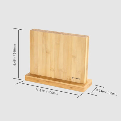 Luxury Double Sided Bamboo Magnetic Knife Block Holder without Knives with Enhanced Powerful Magnets, Cutlery Display Stand and Storage Rack Large Capacity, Easy to Reach, Easy to Clean
