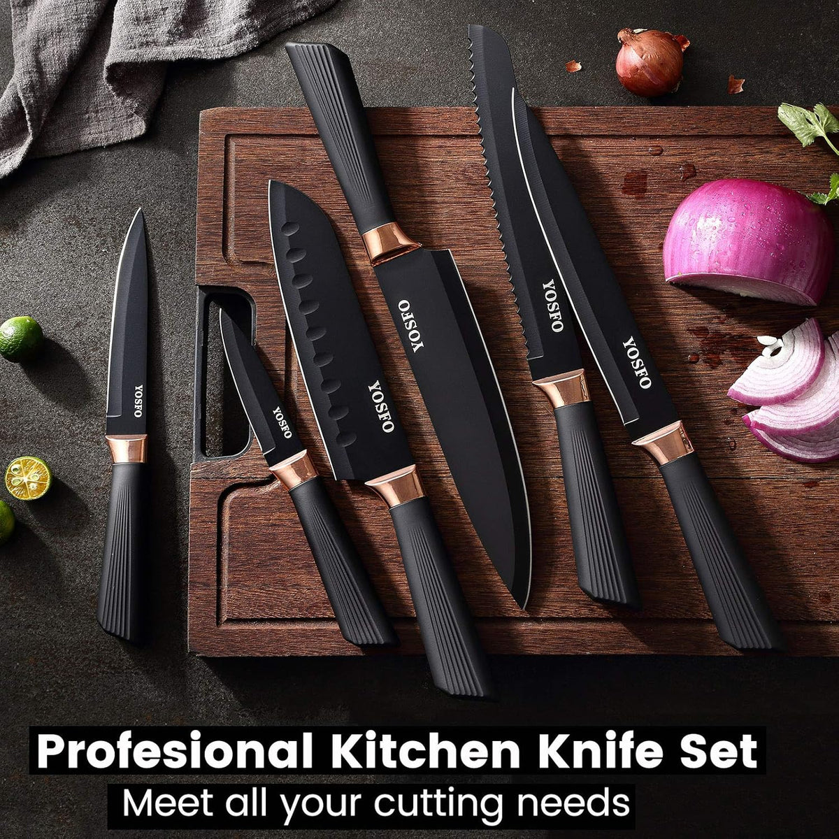 Kitchen Knife Set with Block, Knives Set with Acrylic Stand, 17Pcs Stainless Steel Cutlery Knife Block Set includes Serrated Steak Knives Set, Chef Santoku Knives, Scissor, Sharpener and Holder