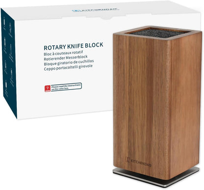 Magnetic Knife Block without Knives, 360° Rotatable Acacia Wood Knife Holder, Large Knife Storage with Magnet for Knives & Utensils, Kitchen Countertop Organizer