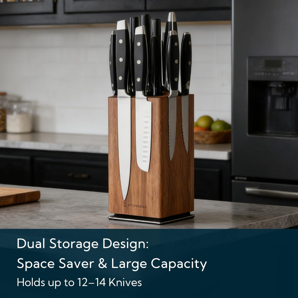 Magnetic Knife Block without Knives, 360° Rotatable Acacia Wood Knife Holder, Large Knife Storage with Magnet for Knives & Utensils, Kitchen Countertop Organizer