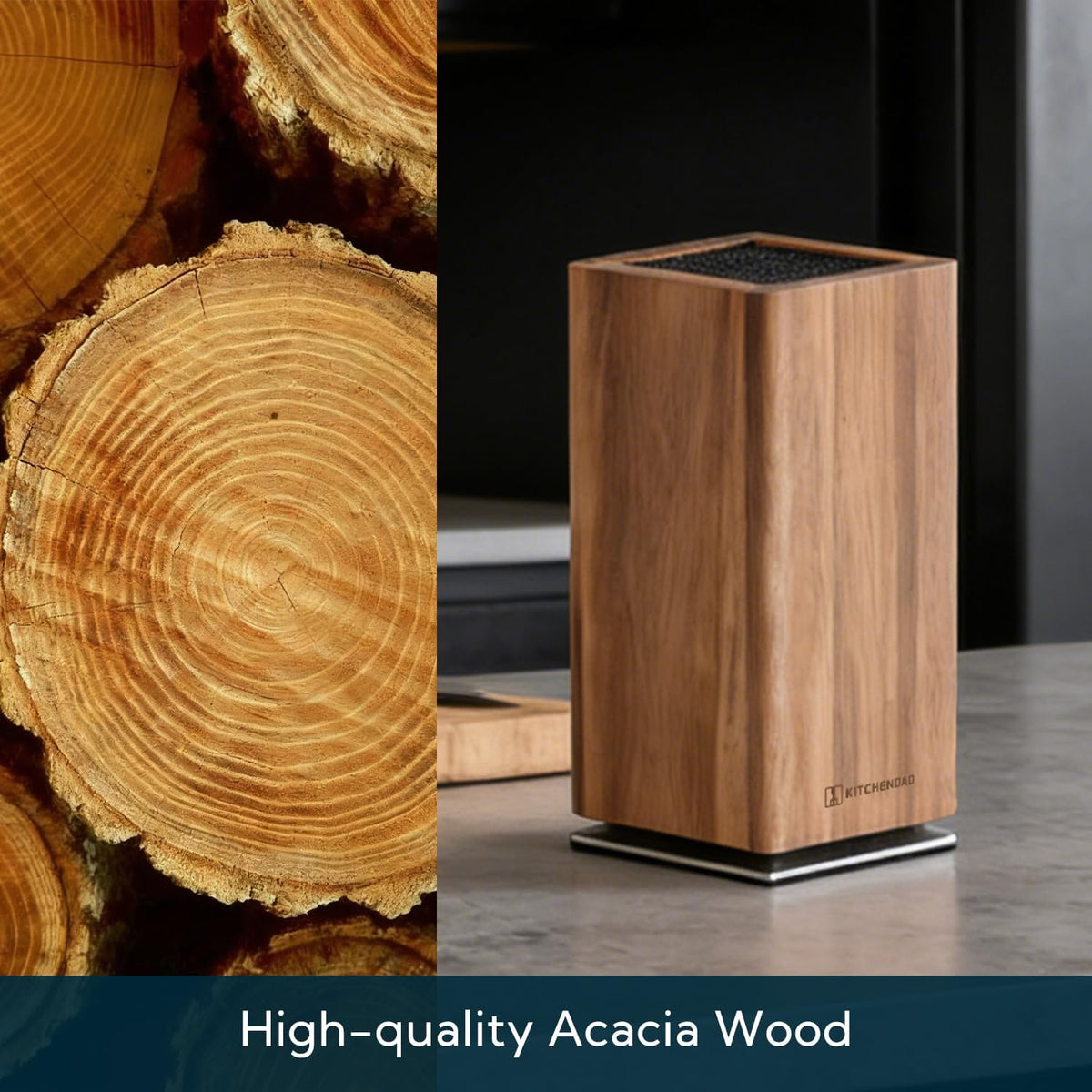 Magnetic Knife Block without Knives, 360° Rotatable Acacia Wood Knife Holder, Large Knife Storage with Magnet for Knives & Utensils, Kitchen Countertop Organizer
