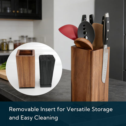 Magnetic Knife Block without Knives, 360° Rotatable Acacia Wood Knife Holder, Large Knife Storage with Magnet for Knives & Utensils, Kitchen Countertop Organizer