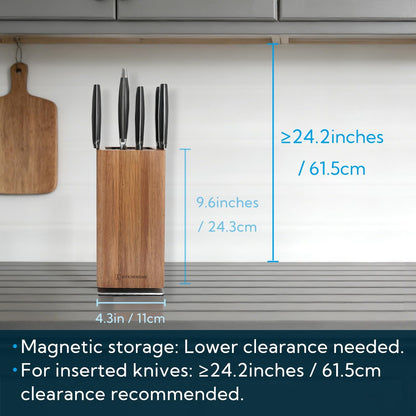Magnetic Knife Block without Knives, 360° Rotatable Acacia Wood Knife Holder, Large Knife Storage with Magnet for Knives & Utensils, Kitchen Countertop Organizer