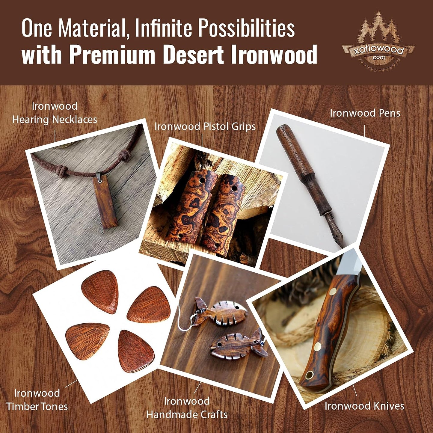 Desert Ironwood Blanks (Burl Ball Pattern) — Grade A, 5 1/8 x 1 3/4 x 1 1/4 in — Exotic Hardwood Lumber Blocks — Ironwood Wood Turning Blanks for Knife Handles, Carving & DIY Woodworking