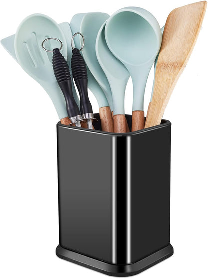 Stainless Steel Kitchen Utensil Holder for Countertop, Spoon Spatula Organizer,Modern Rectangular Large Cooking Utensil Caddy Counter,Utensil Crock Silver