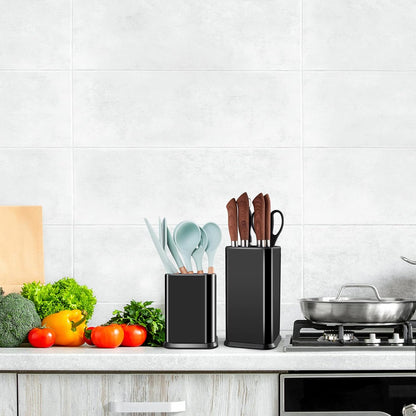 Stainless Steel Kitchen Utensil Holder for Countertop, Spoon Spatula Organizer,Modern Rectangular Large Cooking Utensil Caddy Counter,Utensil Crock Silver