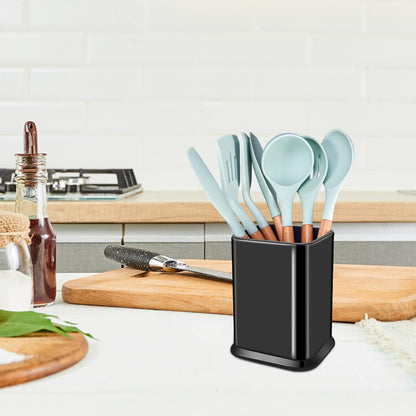 Stainless Steel Kitchen Utensil Holder for Countertop, Spoon Spatula Organizer,Modern Rectangular Large Cooking Utensil Caddy Counter,Utensil Crock Silver