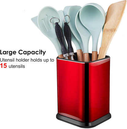 Stainless Steel Kitchen Utensil Holder for Countertop, Spoon Spatula Organizer,Modern Rectangular Large Cooking Utensil Caddy Counter,Utensil Crock Silver