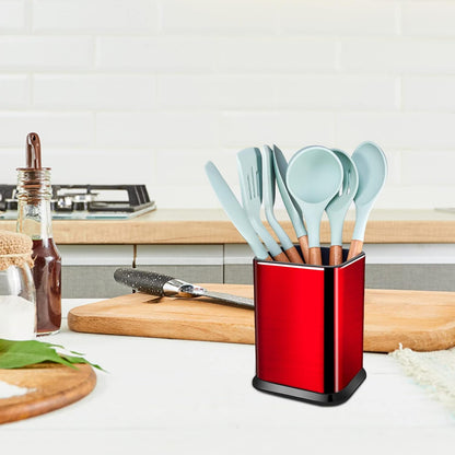 Stainless Steel Kitchen Utensil Holder for Countertop, Spoon Spatula Organizer,Modern Rectangular Large Cooking Utensil Caddy Counter,Utensil Crock Silver