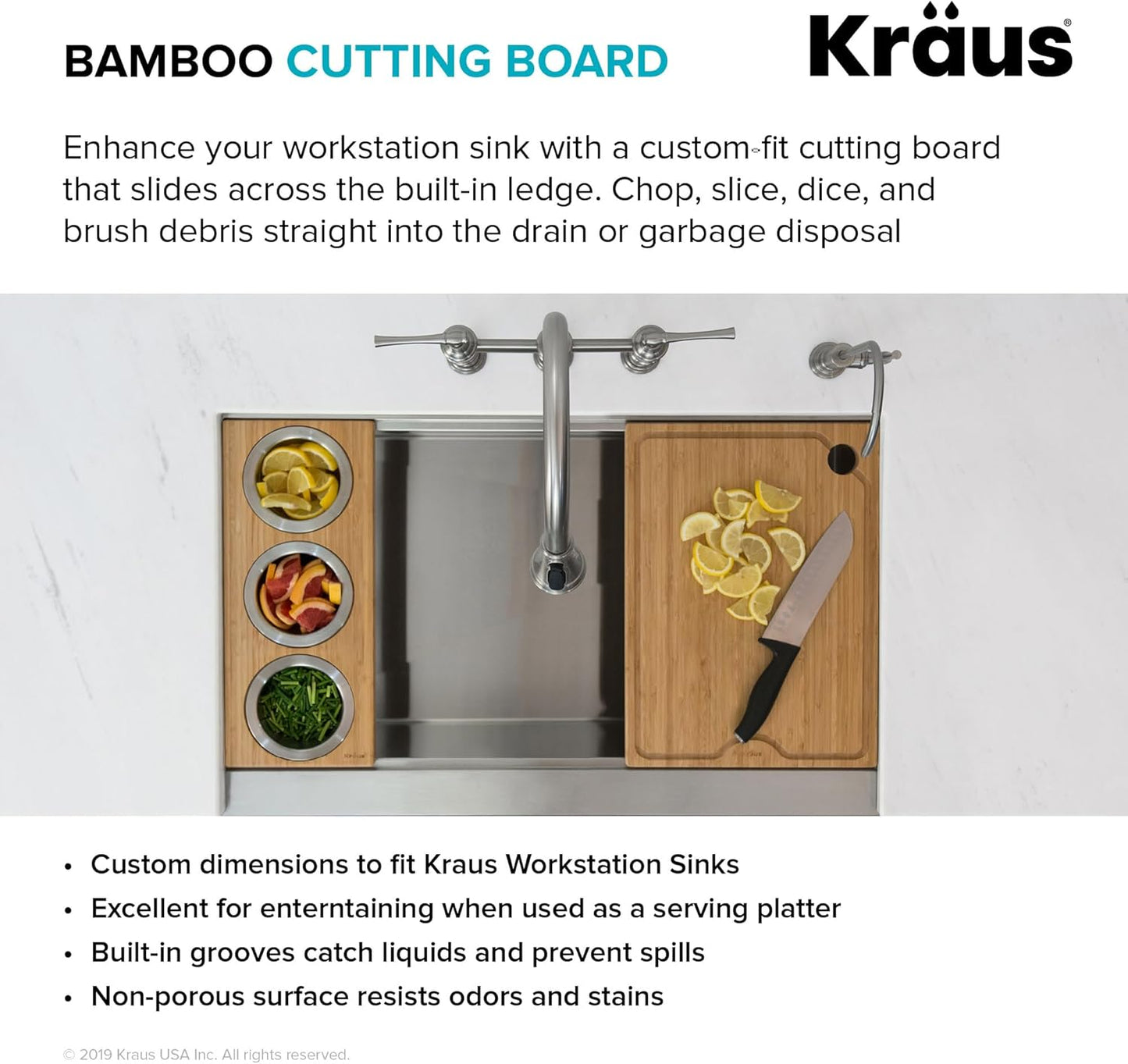 Kore Solid Bamboo Cutting Board for Workstation Kitchen Sink (16 3/4 in. x 12 in.), KCB-WS103BB