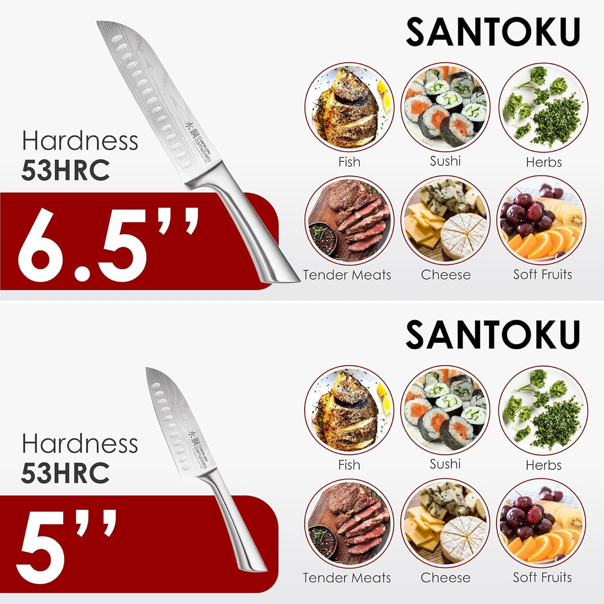 Damashiro Knife Block (Kumi, 7-Piece Chef Knife Set) - Japanese Steel Knife - Magnetic Knife Block- Damascus-Inspired Blade Kitchen Knives