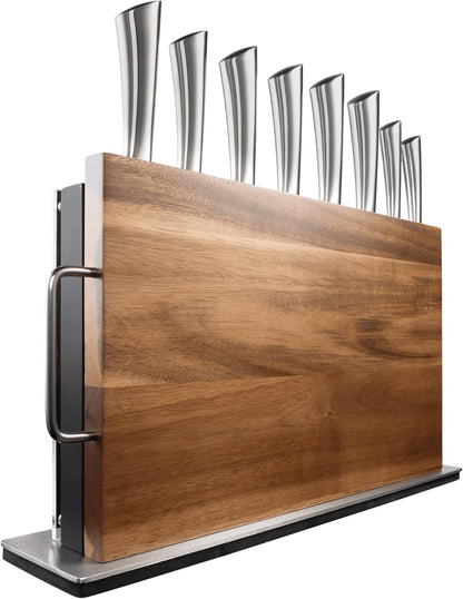 Damashiro Knife Block (Kumi, 7-Piece Chef Knife Set) - Japanese Steel Knife - Magnetic Knife Block- Damascus-Inspired Blade Kitchen Knives