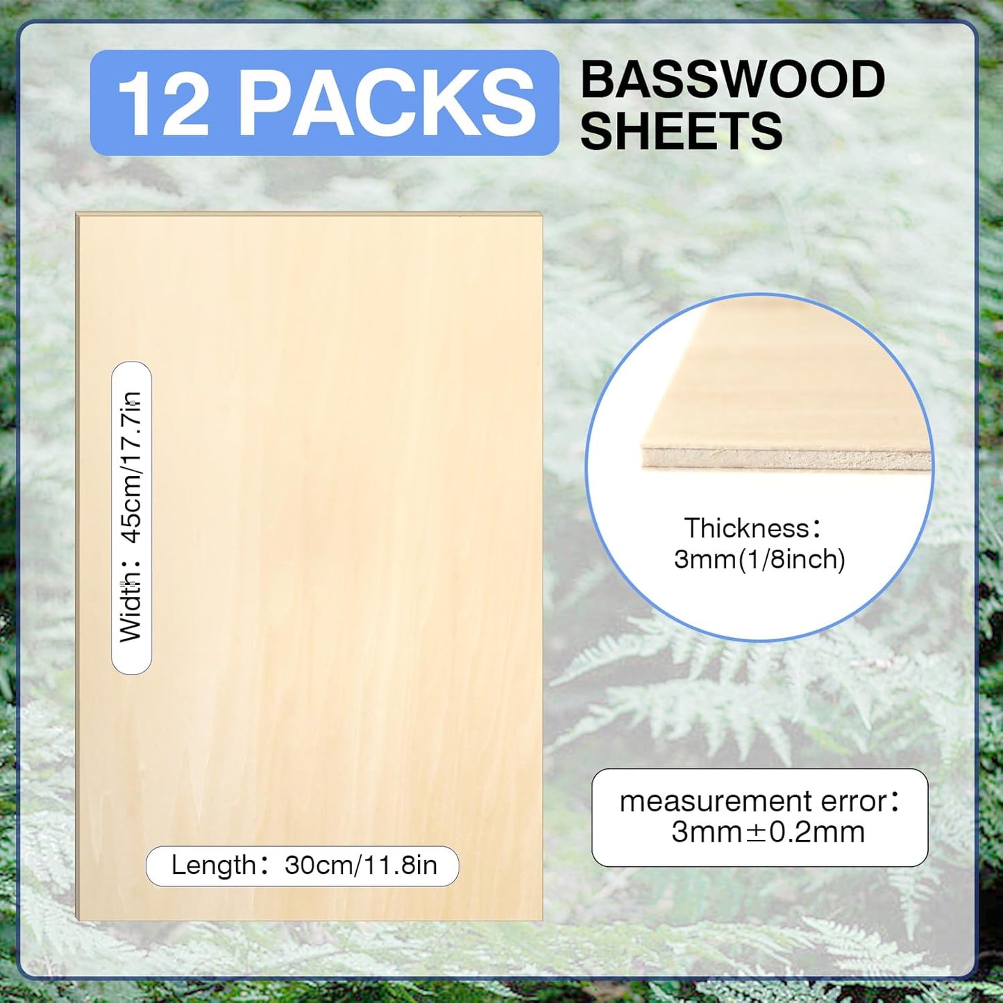 30 Pack Basswood Sheets 12"x12"x1/8", 3mm Basswood for Laser Cutting, Thin Plywood Board Unfinished Wood for Crafts, DIY Architectural Models Making, Wood Engraving, Wood Burning Product.