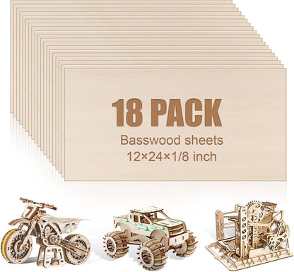 30 Pack Basswood Sheets 12"x12"x1/8", 3mm Basswood for Laser Cutting, Thin Plywood Board Unfinished Wood for Crafts, DIY Architectural Models Making, Wood Engraving, Wood Burning Product.