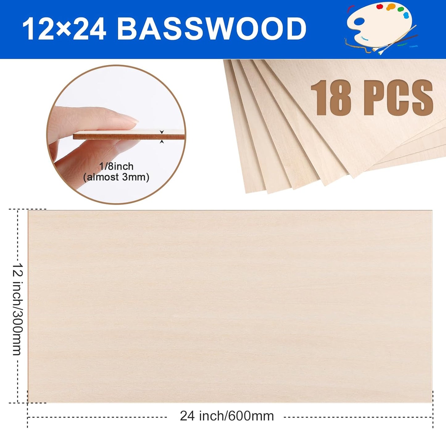 30 Pack Basswood Sheets 12"x12"x1/8", 3mm Basswood for Laser Cutting, Thin Plywood Board Unfinished Wood for Crafts, DIY Architectural Models Making, Wood Engraving, Wood Burning Product.