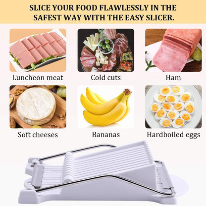 Slicer, Luncheon Meat Slicer Boiled Egg Fruit Soft Cheese Butter Slicers Cutter, Stainless Steel Wires, Cuts 10 Slices (White)