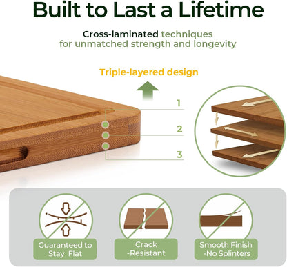 Wood Cutting Board, Carbonized Bamboo Cutting Boards Set With Smooth Surface & Easy Storage For Busy Kitchens, Ideal Charcuterie & Chopping, Durable, Knife-Friendly (4Pcs)