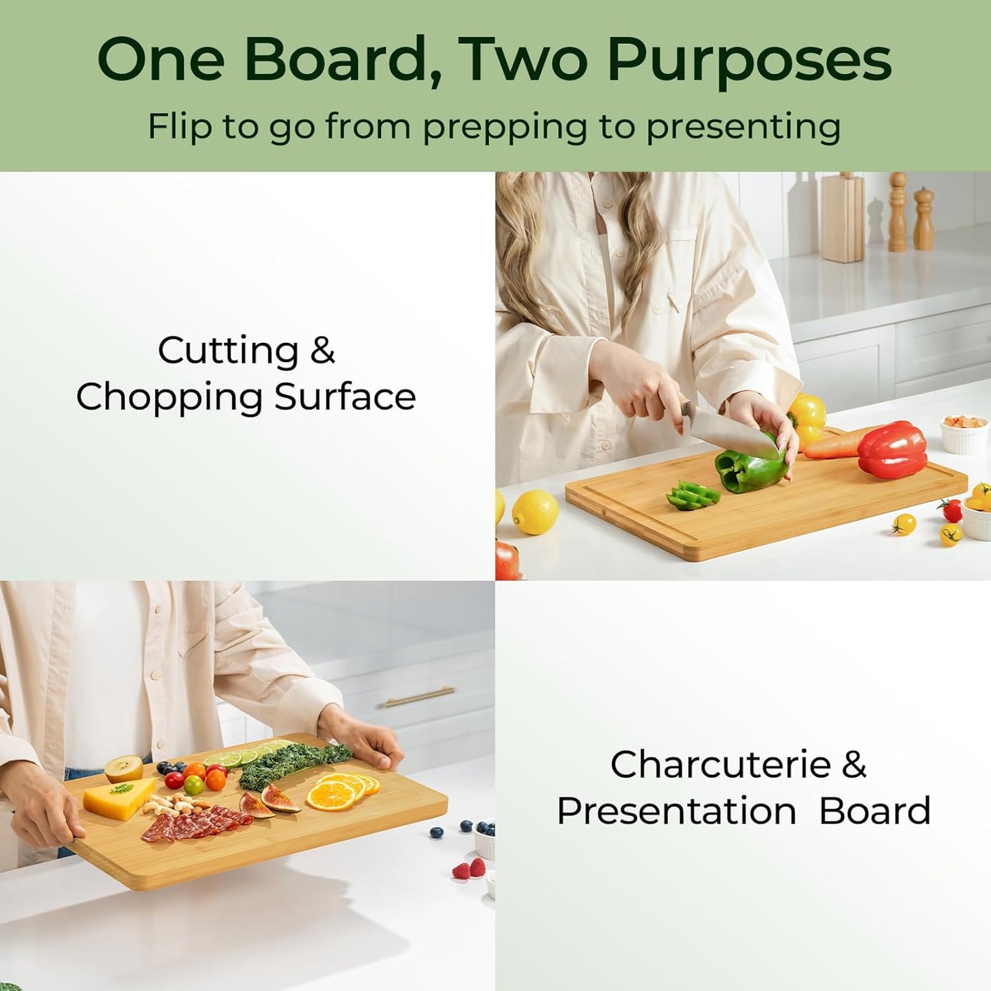 Wood Cutting Board, Carbonized Bamboo Cutting Boards Set With Smooth Surface & Easy Storage For Busy Kitchens, Ideal Charcuterie & Chopping, Durable, Knife-Friendly (4Pcs)
