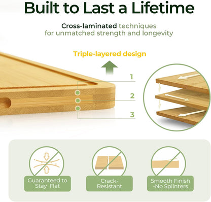Wood Cutting Board, Carbonized Bamboo Cutting Boards Set With Smooth Surface & Easy Storage For Busy Kitchens, Ideal Charcuterie & Chopping, Durable, Knife-Friendly (4Pcs)