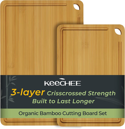 Wood Cutting Board, Carbonized Bamboo Cutting Boards Set With Smooth Surface & Easy Storage For Busy Kitchens, Ideal Charcuterie & Chopping, Durable, Knife-Friendly (4Pcs)