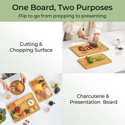 Wood Cutting Board, Carbonized Bamboo Cutting Boards Set With Smooth Surface & Easy Storage For Busy Kitchens, Ideal Charcuterie & Chopping, Durable, Knife-Friendly (4Pcs)