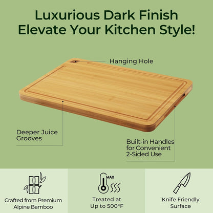 Wood Cutting Board, Carbonized Bamboo Cutting Boards Set With Smooth Surface & Easy Storage For Busy Kitchens, Ideal Charcuterie & Chopping, Durable, Knife-Friendly (4Pcs)